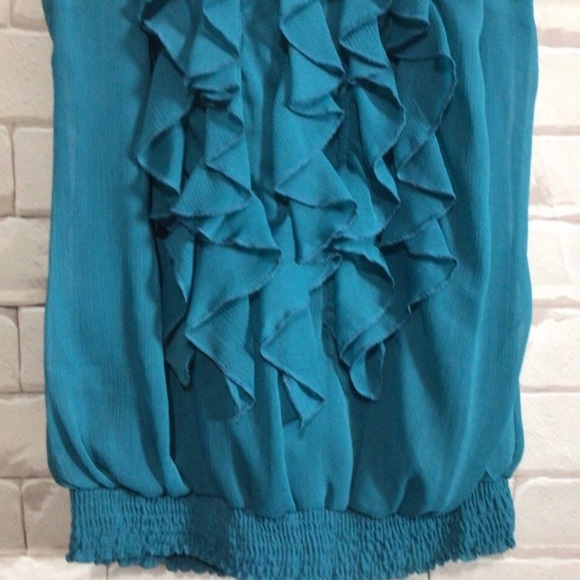 Mossimo teal turquoise aqua ruffle career sleeveless blouse top women’s size XS - Picture 2 of 5